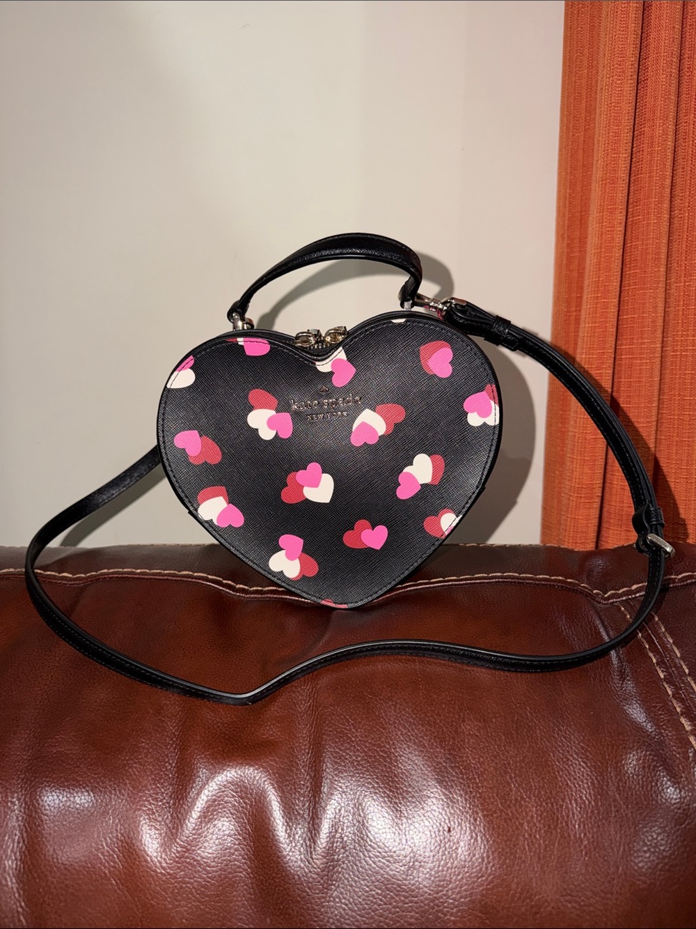 ‼️Kate Spade Love Shack Flutter Black Leather Heart Top Handle Crossbody Bag